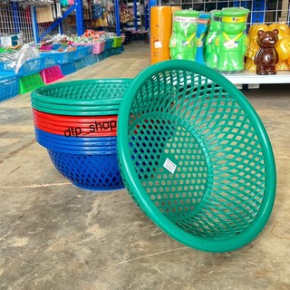 ขายส่ง ตะกร้ากลมลายสาน (12ใบ) สีเข้ม กระจาดกลม ตะกร้าใส่ของ ตะกร้าล้างผัก