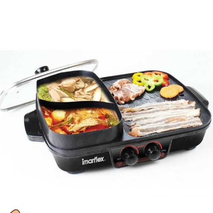 IMARFLEX เตาย่างอเนกประสงค์ หม้อต้ม แยก 2 ฝั่ง รุ่น EG-657 เตาย่าง อเนกประสงค์ เตาปิ้งย่าง หม้อต้ม ห