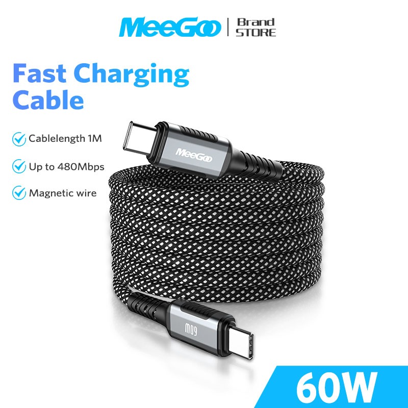 MEEGOO 30W 60W สายเคเบิลข้อมูลแม่เหล็ก 1M สายชาร์จเร็ว C to C/C to L charging cable สําหรับโทรศัพท์
