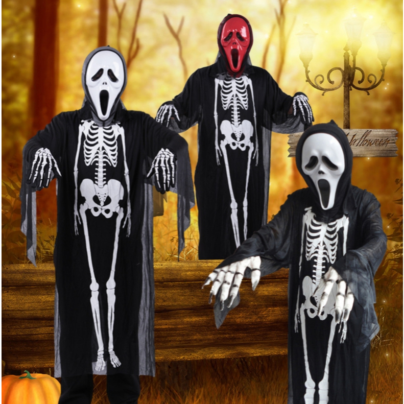 หน้ากากหวีดสยอง ชุดโครงกระดูก ชุดผีฮาโลวีน ชุดแฟนซีเด็ก-ผู้ใหญ่ Scream Ghost Mask / Skeleton Dress F