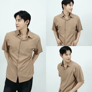 [ส่งทันที กทม.1 วัน] S5: เสื้อเชิ้ตแขนสั้นสีพื้น รุ่นสาบซ้อน เชิ้ตสไตล์เกาหลี มีไซส์ คุณภาพดี เสื้อเชิ้ตผู้ชาย