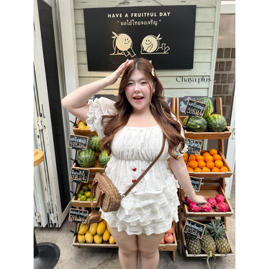 /LD/ เสื้อแขนตุ๊กตาสาวอวบ ไซส์อก40-50 ผ้าฉลุลายหัวใจ แต่งกระดุมหัวใจแดง #เสื้อไซส์ใหญ่ พลัสไซส์ - รูปที่ 2