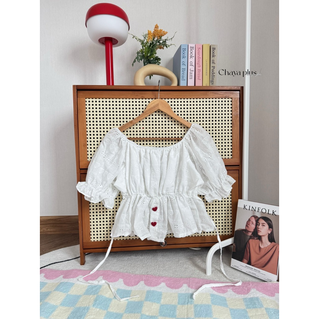 /LD/ เสื้อแขนตุ๊กตาสาวอวบ ไซส์อก40-50 ผ้าฉลุลายหัวใจ แต่งกระดุมหัวใจแดง #เสื้อไซส์ใหญ่ พลัสไซส์ - รูปที่ 7