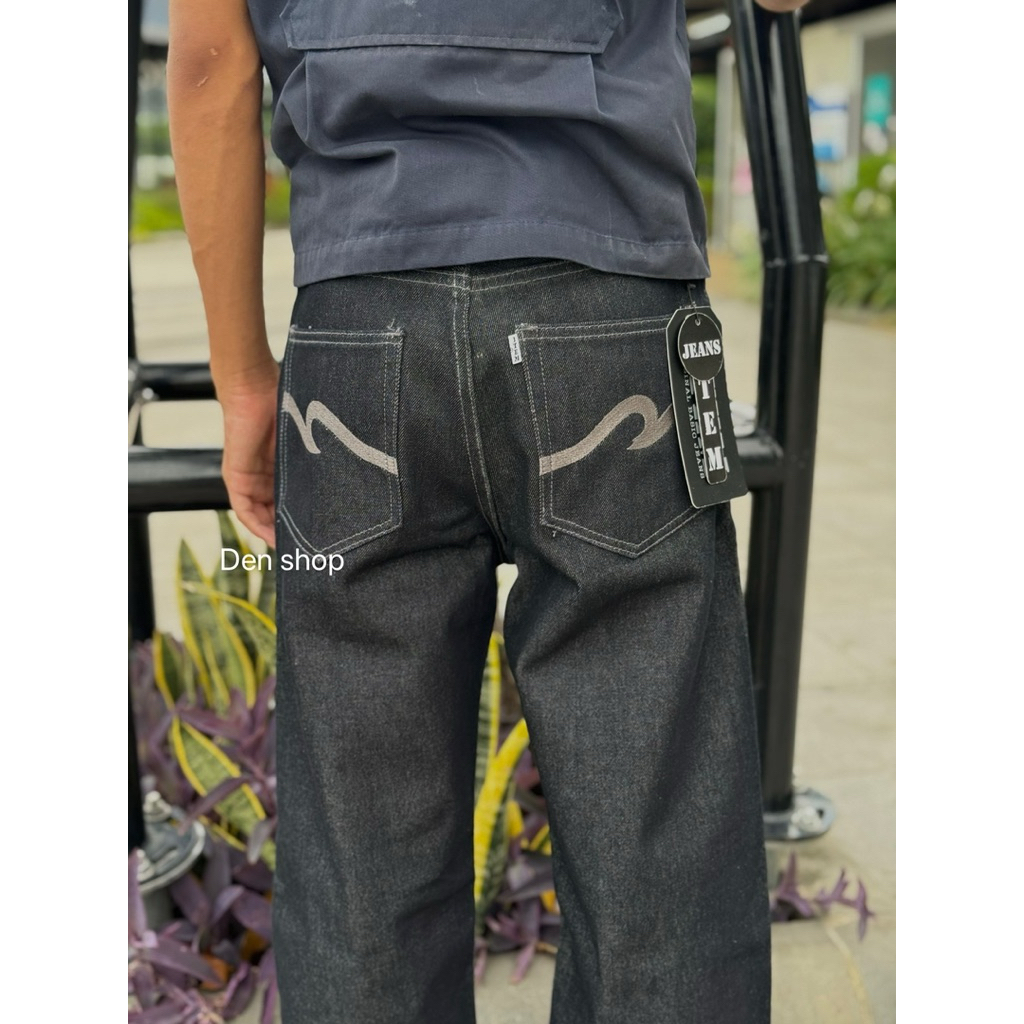 กางเกงยีนส์ITEMไอเท่ม(แท้รหัส002)งานปักกระเป๋าหลัง สีมิทไนท์ด้ายเทา แถมป้ายแบรนด์ ชาย