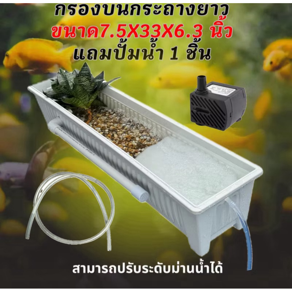 กรองกระถางรางยาวสีขาวมินิมอล แถมปั้มน้ำ 1 ชิ้นพร้อมใช้งาน กรองคอนโด กรองคอนโดตู้ปลา ตู้ปลาสวย กรองน้ำตู้ปลา กรองซุปเปอร์