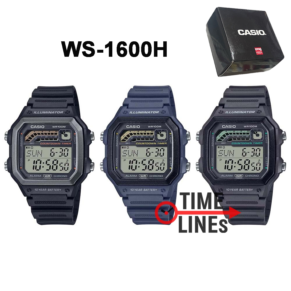 !!ประกัน1ปีและกล่อง CMG!! CASIO รุ่น WS-1600H นาฬิกาข้อมือผู้ชาย DIGITAL ทรงสี่เหลี่ยม แบตเตอรี่ 10 