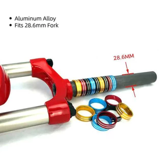 แหวนรองคอจักรยานอลูมิเนียม หลากสี กว้าง10mm./5mm.สําหรับขนาดซางโช๊ค 28.6 มม.1-1/8 "