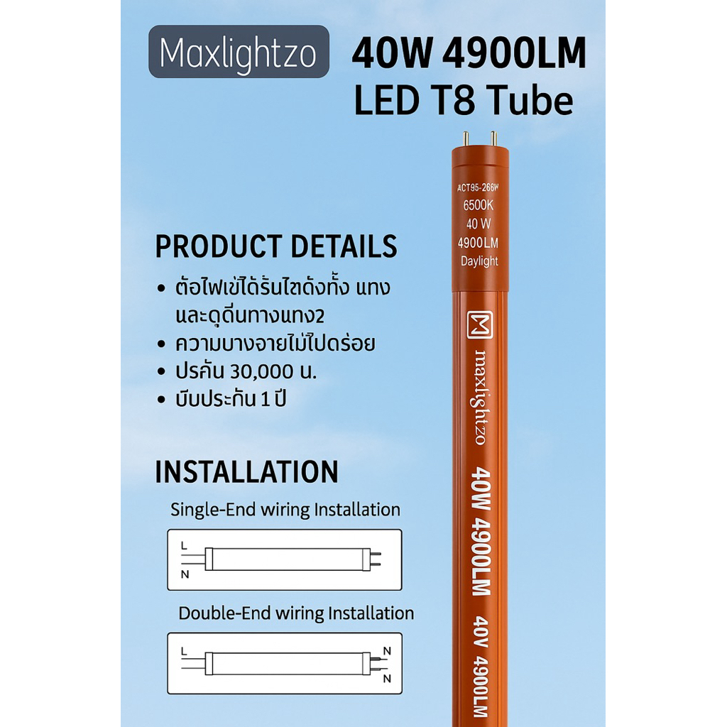 maxlightzo หลอดนีออนLED/T8/40W4900LM6500Kสว่างจนตะลึง - รูปที่ 7