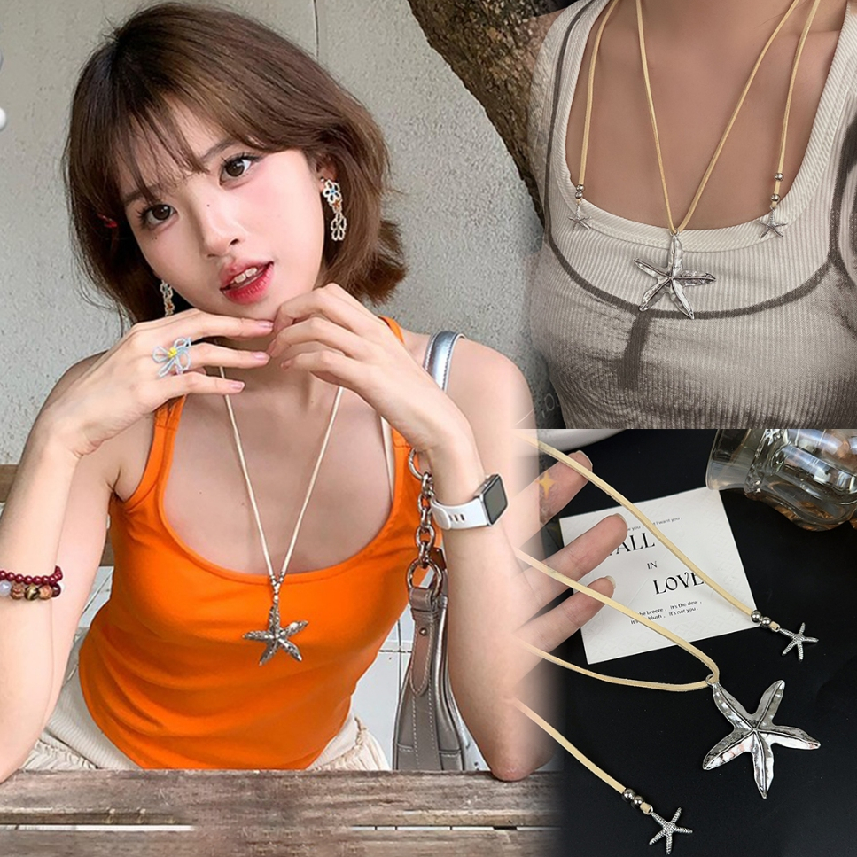 RibbonIsland💫สร้อยคอ necklace y2k แฟชั่น ins ปลาดาว สไตล์เกาหลี สีเงิน silver จี้ ใส่ไปทะเล สไตล์โบฮีเมียน พร้อมส่งในไทย