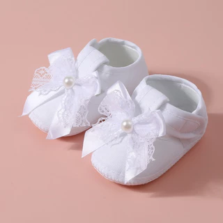 Babyonline(X282)2D2 (ส่งด่วน1วัน)รองเท้าสำหรับเด็กวัยหัดเดินแต่งโบว์สุดน่ารัก พื้นนิ่ม มีกันลื่น เบา ใส่สบาย