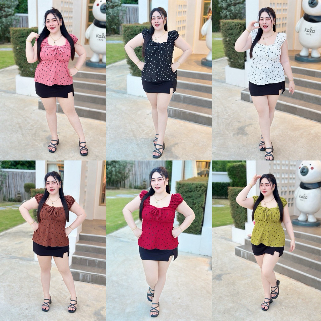 เสื้อกล้ามสาวอวบ อก38-46 พิมพ์ลายโบว์ ทรงสวยน่ารักมากค๊า  (A45)