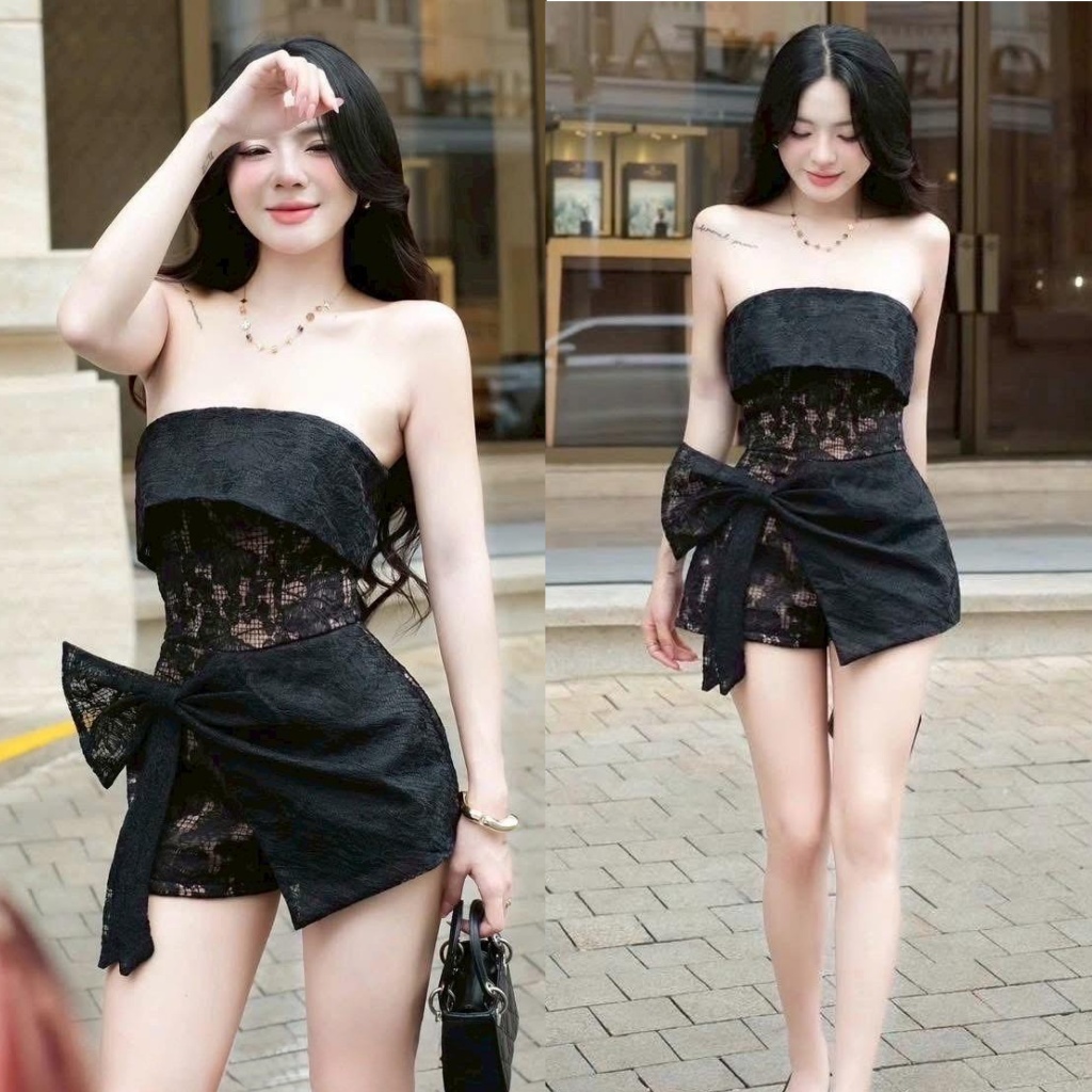 ❣️พร้อมส่ง📌 Kulist 51 จั๊มสั้นเกาะอกผ้าลูกไม้ทอแต่งด้วยซับในสีเบจ ฟองน้ำเสริมอกและกันลื่น PS.CLOSET