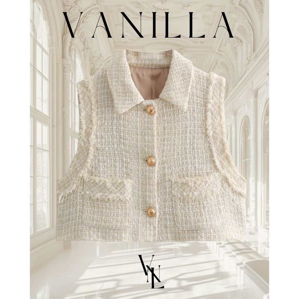 VanillaStudio : Golden Cream Knit Vest เสื้อกั๊กถักทองครีม