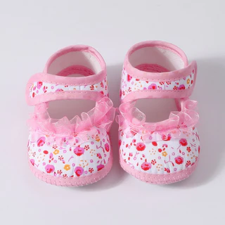 Babyonline(X083)2D2 (ส่งด่วน1วัน)รองเท้าสำหรับเด็กวัยหัดเดินลายดอกไม้สุดน่ารัก พื้นนิ่ม มีกันลื่น เบา ใส่สบาย