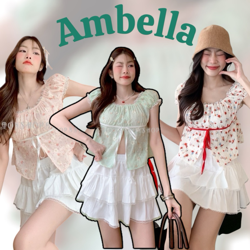 Ambella เสื้อแขนตุ๊กตา ผ่าหน้า สม้อคด้านหลัง พร้อมส่ง น่ารักมาก crop woman clothing cats style