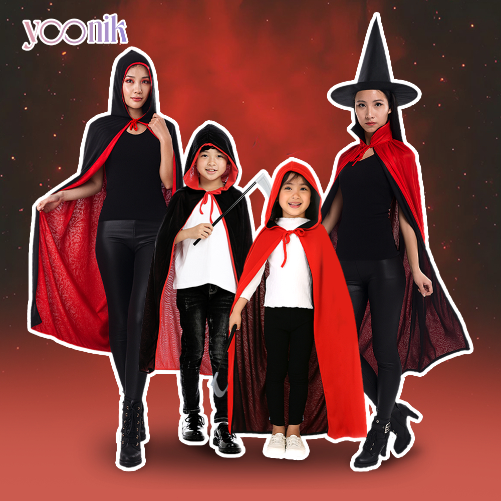 Yoonik ชุดฮาโลวีนแฟนซี สีดำแดง ใส่สบาย ชุดคอสเพลย์ แวมไพร์ แม่มด