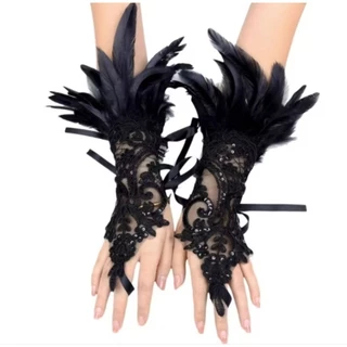 F2/7พร้อมส่งในไทย(ราคาต่อ1 คู่2ชิ้นจ้า) ถุงมือขนนก ถุงมือลูกไม้ขนนก ถุงมือเว้นนิ้วขนนก ถุงมือคอสเพลย์ ถุงมือประดับขนนก