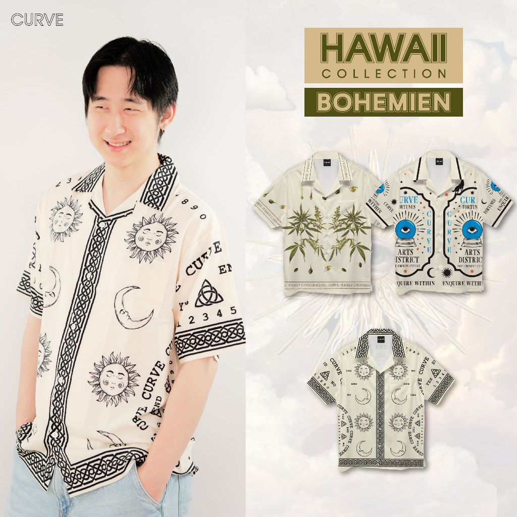 Curve เสื้อเชิ้ตฮาวาย ลาย Bohemian (ไซส์ S/M/L/XL/2XL) เสื้อฮาวายพิมพ์ลาย แฟชั่น ใส่สบาย พร้อมส่ง