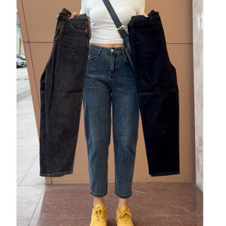 beautified กางเกงยีนส์สีดำผ้ายืด ยีนส์ยืดต้นขาใหญ่สาวอวบ กาง…