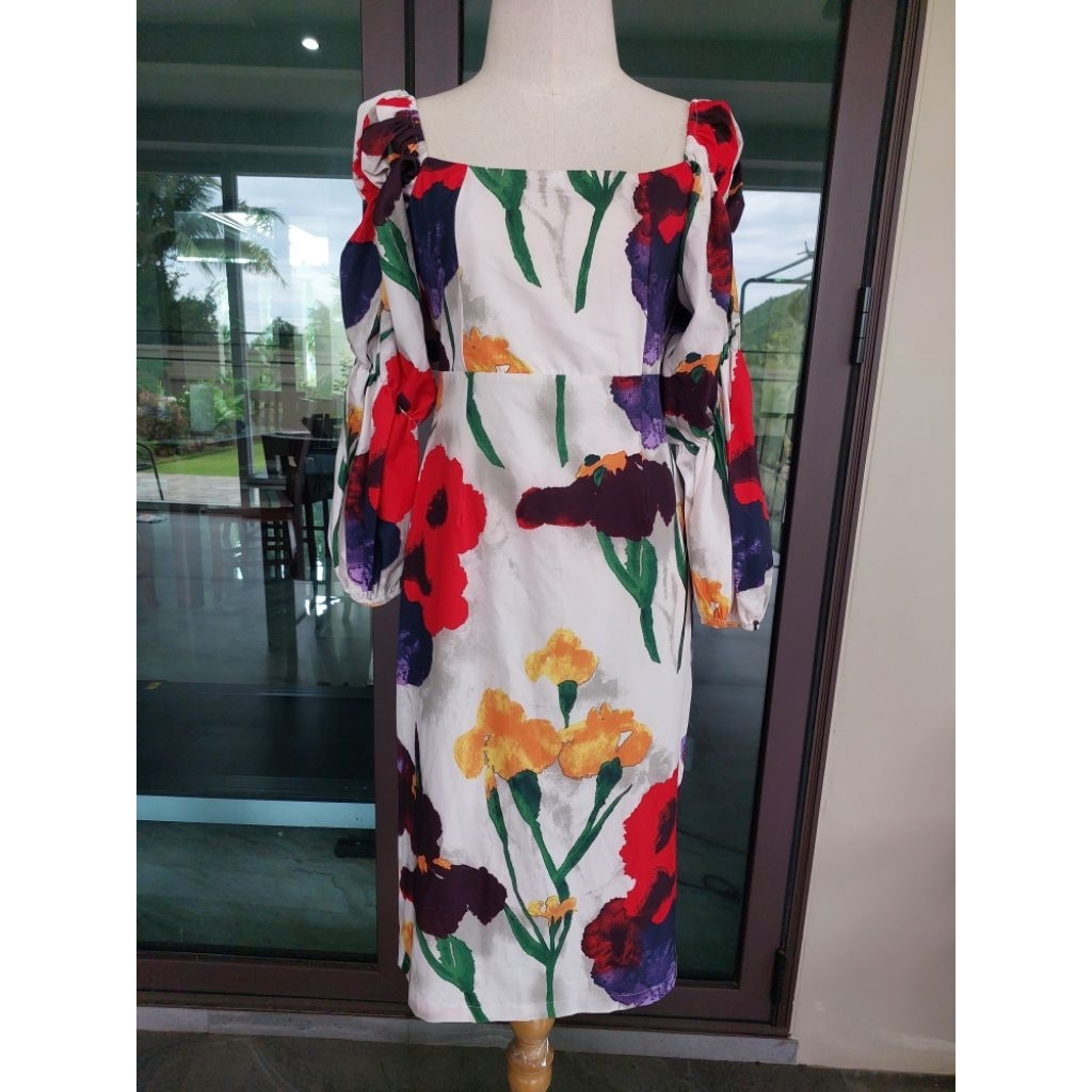 เดรสลายดอกแขนญาญ่า#Widelia@Realไซส์xs#มือสอง