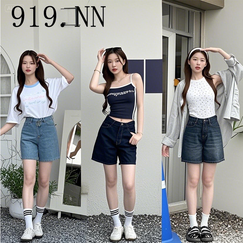 🔥919nn🔥กางเกงยีนส์ กางเกงยีนขาสั้นแฟชั้นเกาหลี ผ้ายีนส์แท้ 26-32