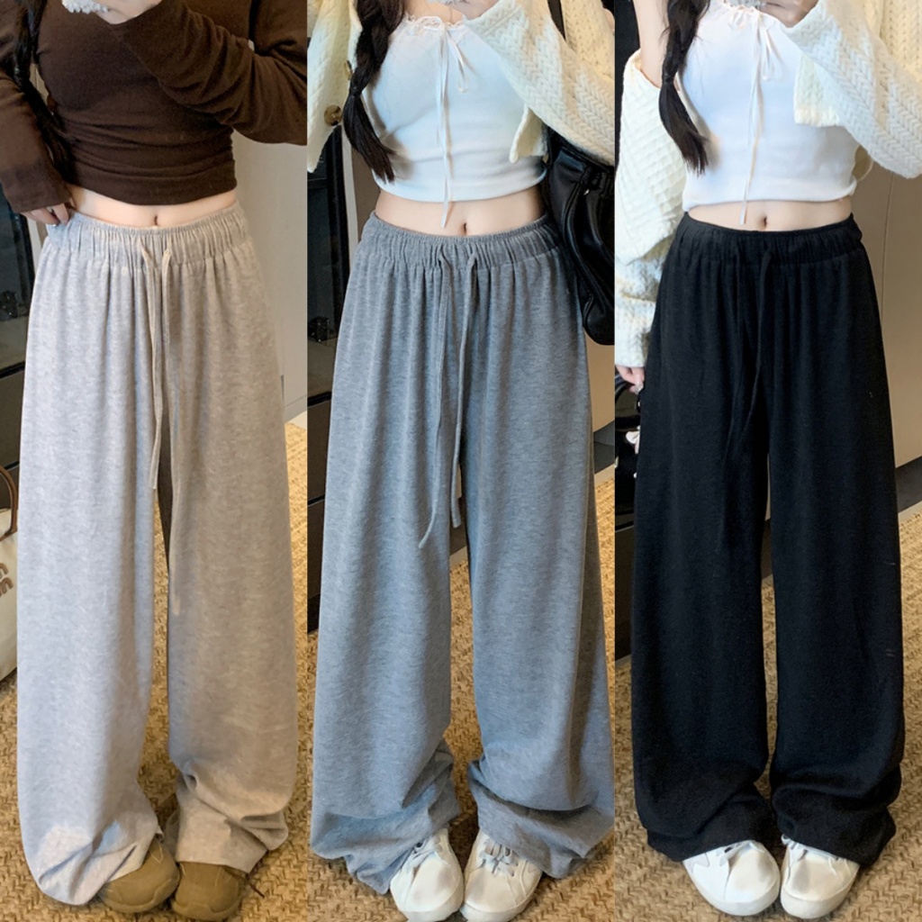 Blossom Closet🌼 กางเกงลำลองผู้หญิง เอวสูง ผ้าเนื้อนุ่ม ทรงหลวม มีเชือกผูก ใช้งานได้หลากหลาย