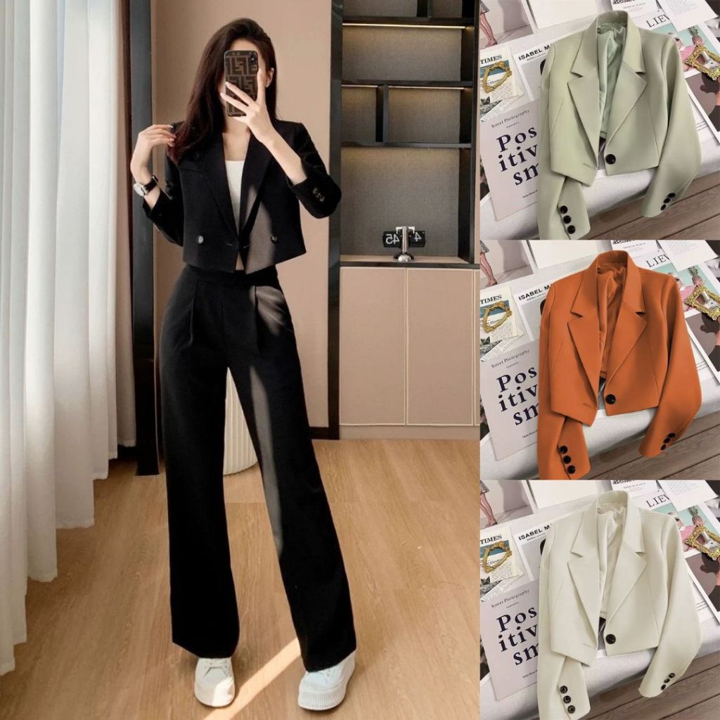 SUIT-31 เสื้อสูทผู้หญิง เฉพาะเสื้อ Blazer ครอปครึ่งตัว มีซับใน สูทแขนยาว S-3XL สาวพลัสไซส์ใส่ได้ สินค้าพร้อมส่ง