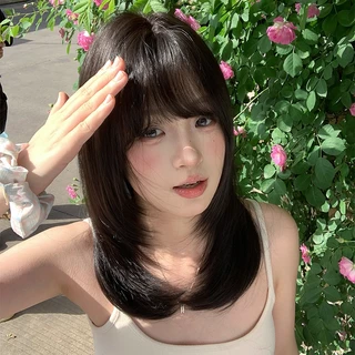 *แนะนำหวีจัดทรงก่อนสวมใส่* GDS Wigs วิกผมตรงสไลด์เลเยอร์สีน้ำตาลเข้ม ปลายงุ้ม มีหน้าม้า (ยาว 47 cm) แถมเน็ตผม