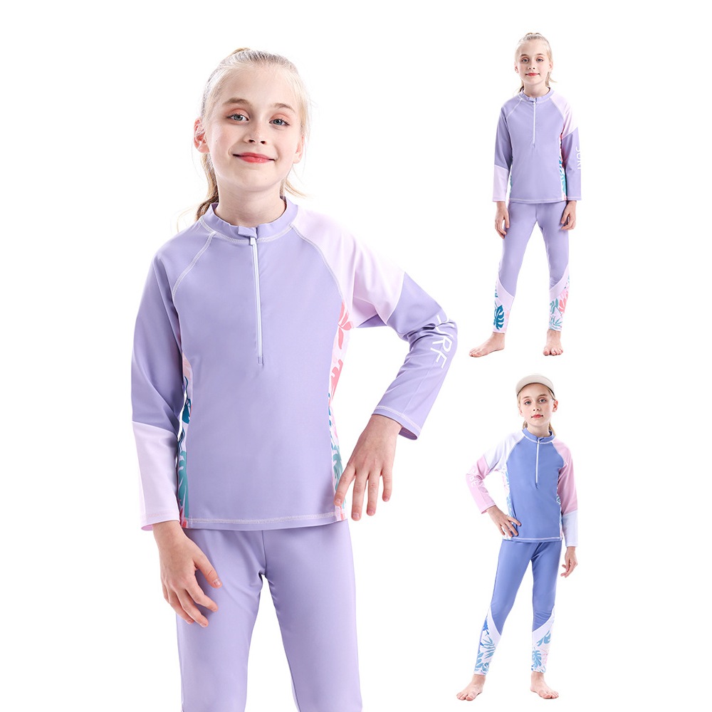 ชุดว่ายน้ำเด็กหญิงแขนยาวขายาว  L-6XL  กางเกงมีเชือกผูก รหัส 268