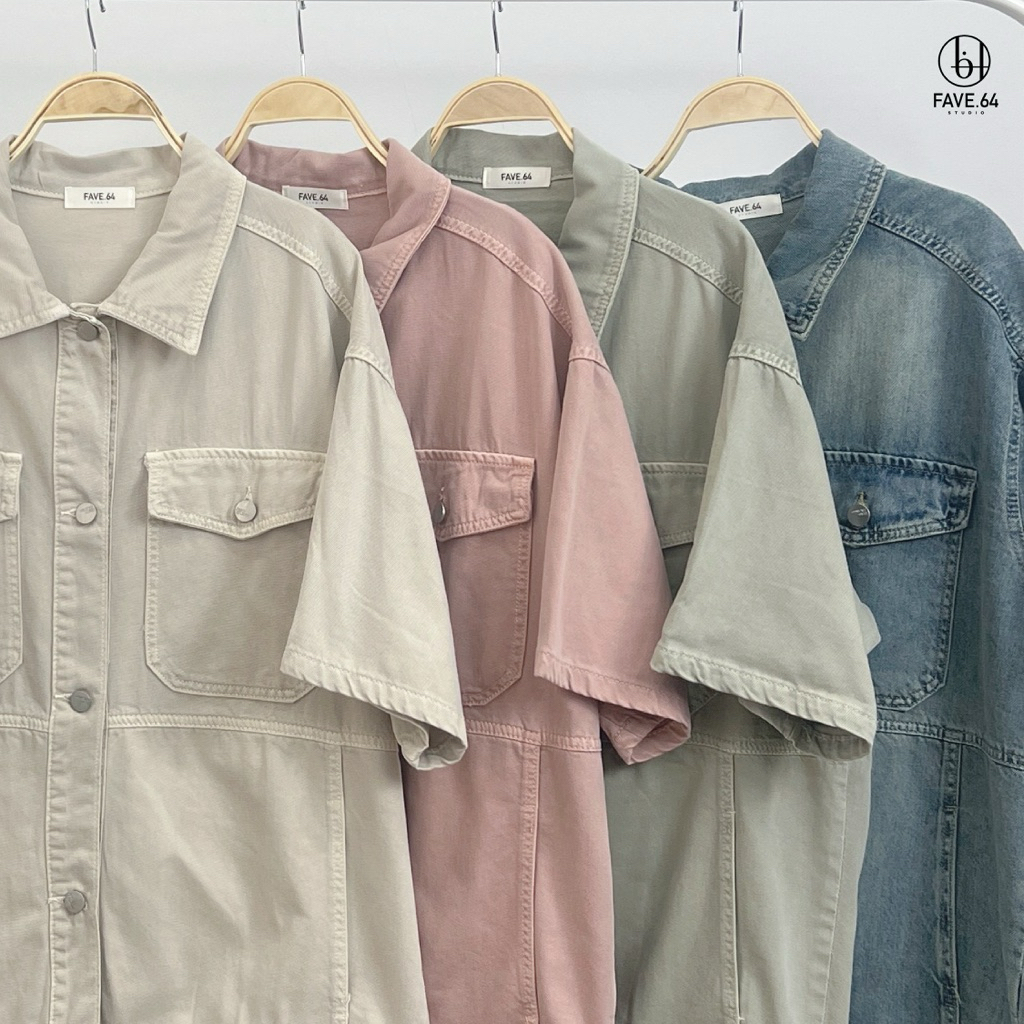(ใช้โค้ดลด เมื่อสั่งผ่าน ShopeeVideoได้) JAP Pocket Oversized Denim Shirt