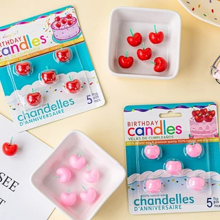 เทียนวันเกิด เทียนเชอร์รี สีแดง ชมพู เทียน แพค5ชิ้น