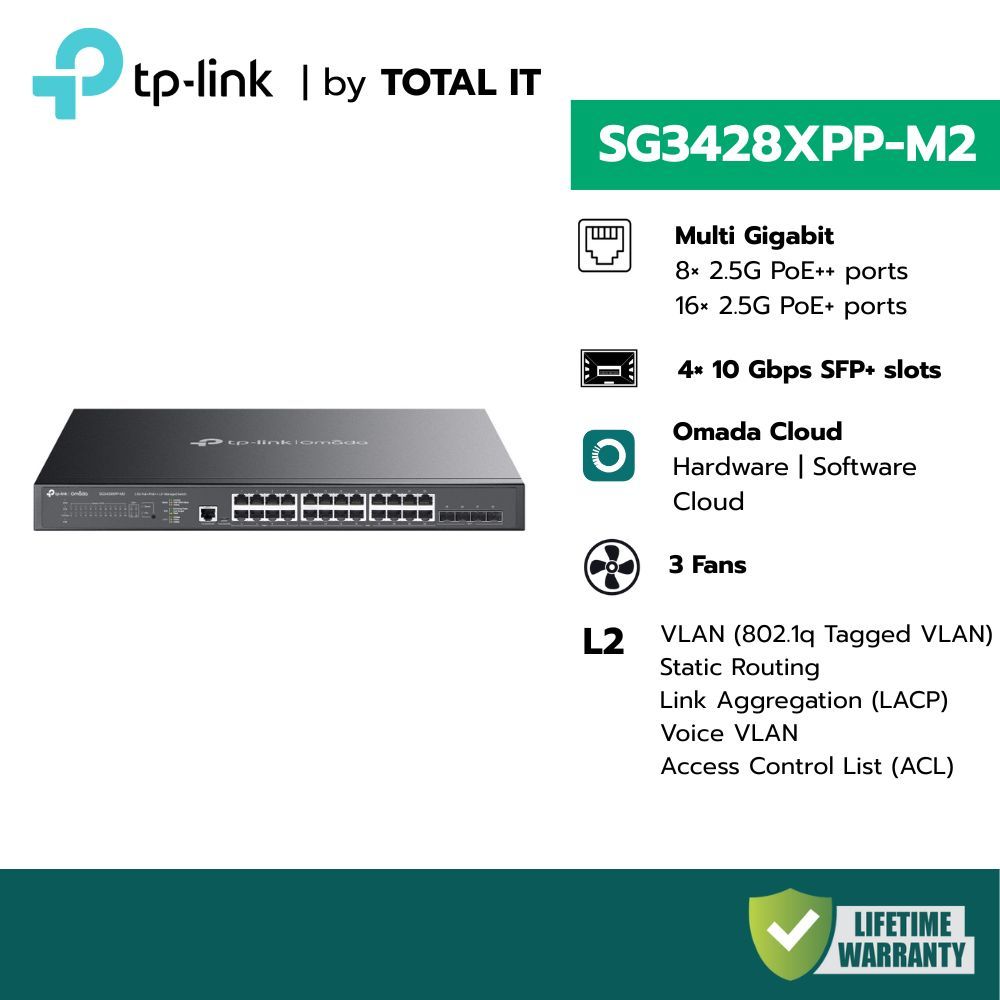 (พร้อมส่ง) TP-LINK Omada SG3428XPP-M2 สวิตช์ 24 พอร์ต 2.5G PoE++ 10G สำหรับ WiFi 6/7 ประกันศูนย์