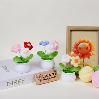 กระถางดอกพัฟถักด้วยมือ ของประดับความคิดสร้างสรรค์ขนาดเล็ก  เ…