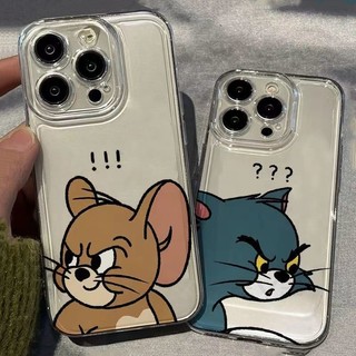เคสไอโฟน แมวและหนู สำหรับ IPhone 11 12 13 14 16 15 Pro Max X XS XR Max 8 7 Plus SE 2020 เรียบง่าย โปร่งใส เคส