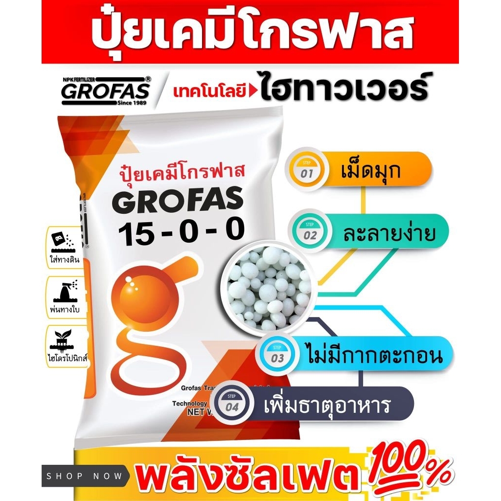ปุ๋ยเคมีโกรฟาส 15-0-0ปุ๋ยซัลเฟตแท้100% Grofas sulfate (กระสอบ25กก)ละลายง่ายไม่มีกากตะกอนปุ๋ยนำเข้าจา
