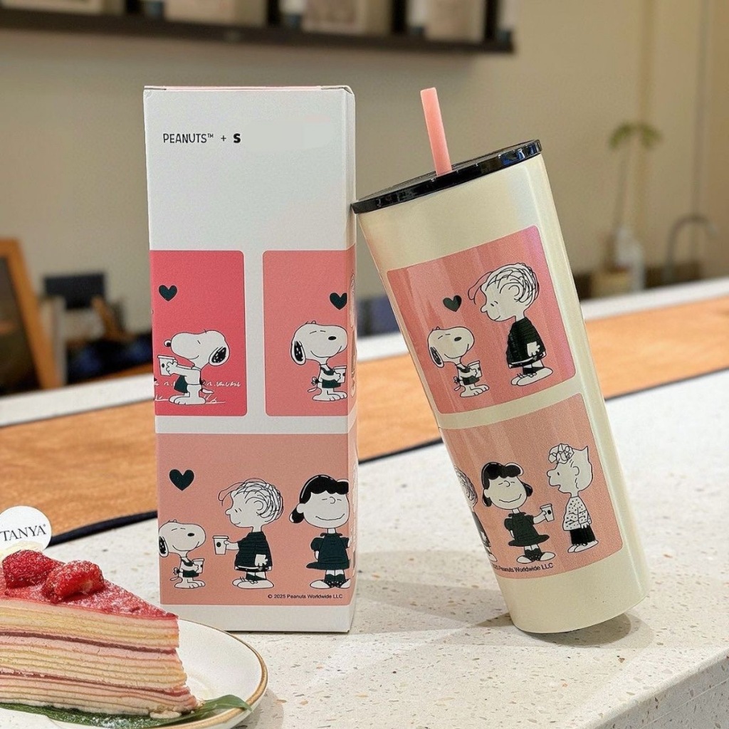 แก้วเก็บความร้อนสโนูบี้ ร่วมสตาร์บัคส์710ml เก็บเย็นร้อน24ชม. สีอดพลาสติกยืดหยุ่น กล่องของขวัญคิ้วท์