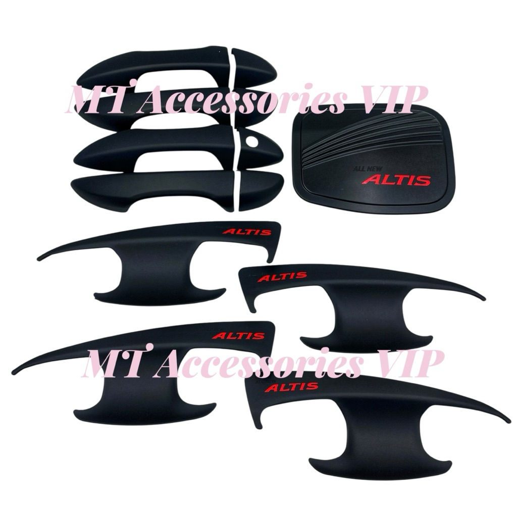 เบ้ากันรอย ครอบมือจับ ครอบฝาถังน้ำมัน โตโยต้า อัลติล altis ปี 2014-2018 สีดำโลโก้แดง