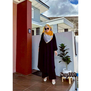 ชุดเซ็ทกางเกง เสื้อทรงยาวแขนจั้มยางยืด ผ้าสลาฟ set 038