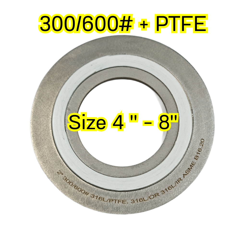Spiral Wound Gasket (SWG) ปะเก็นสแตนเลส #300P 316L/OR 316L/IR+PTFEขนาด(4"-8")  ปะเก็นทนเคมี ท่อแรงดั