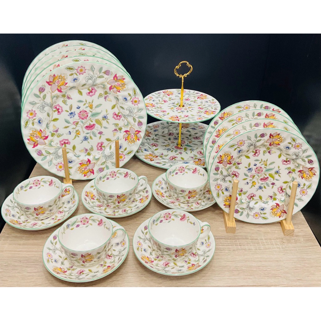 ชุดกาแฟ Minton England ลายดอกไม้ขอบสีเขียว