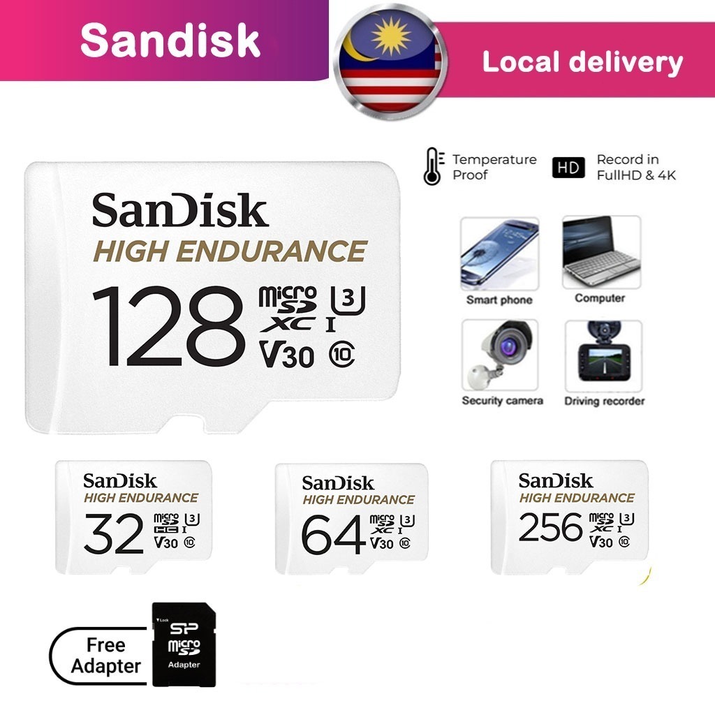 SANDISK High Endurance Micro SDcard แท้ 256GB [100/40MB/s] UHS-I Class10 U3 V30 Memory card กล้อง วง