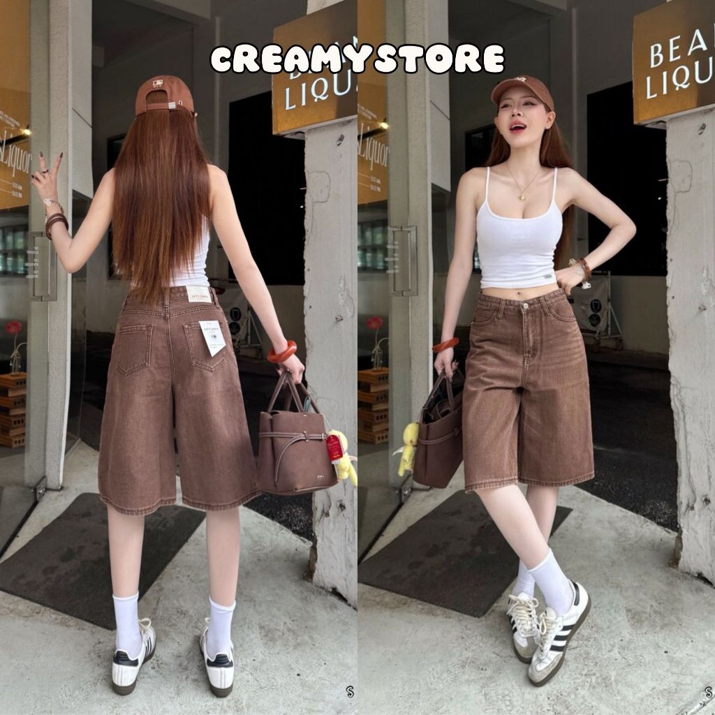 CreamyStore กางเกงยีนส์ขาสั้น5ส่วน สีน้ำตาล size S-3XL ป้ายYam’ jeans – โปรปัง