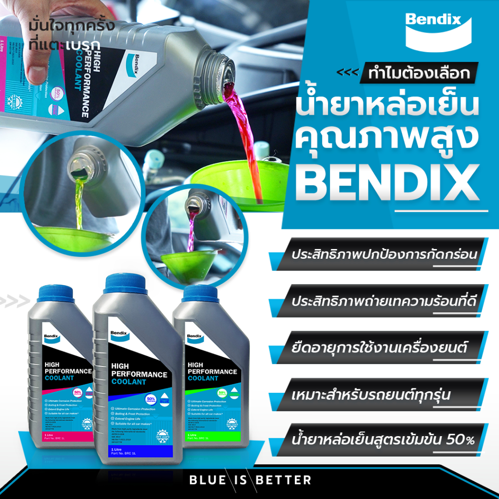 Bendix น้ำยาหล่อเย็น หม้อน้ำ เติมได้ทันที ไม่ต้องผสมน้ำ [1 ลิตร/ 4 ลิตร] สำหรับรถยนต์/ มอเตอร์ไซค์