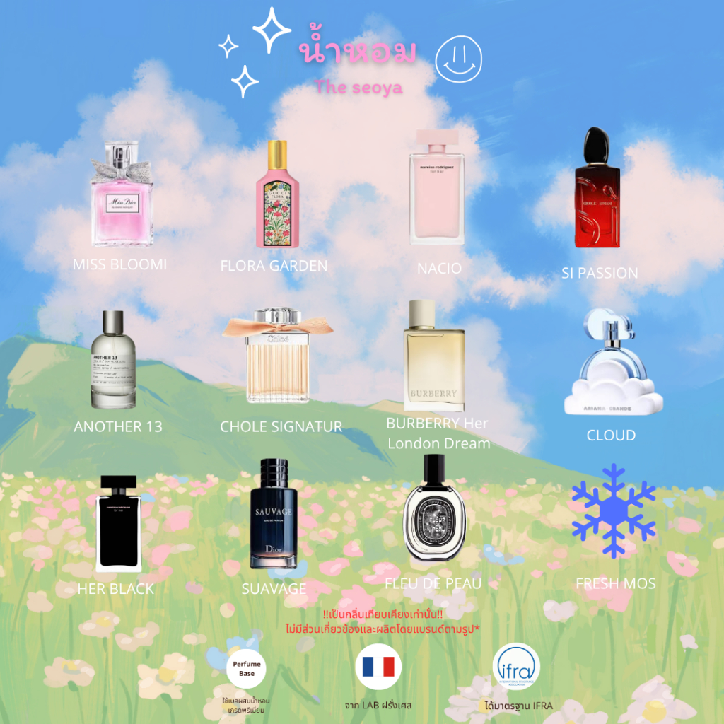 น้ำหอมขนาด 3 ml ขนาดทดลอง มี12 กลิ่น กลิ่นหอม ไม่ฉุน ติดทนนาน