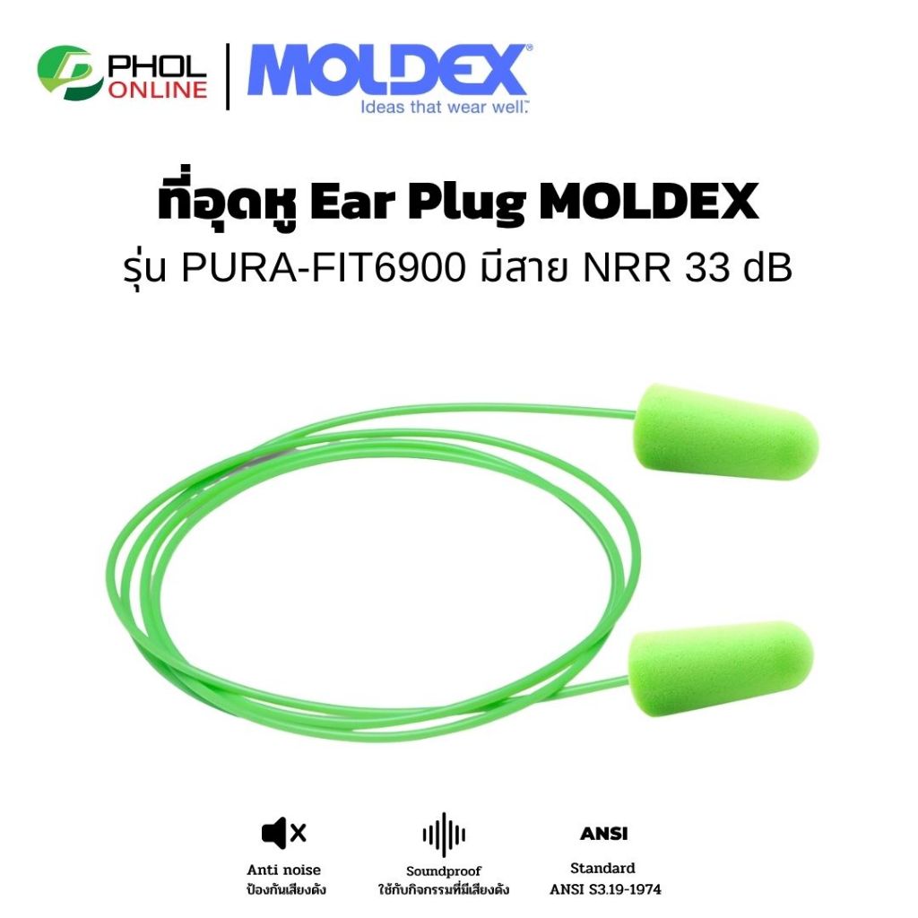 ที่อุดหู Ear Plug MOLDEX รุ่น PURA-FIT6900 มีสาย NRR 33 dB Standard ANSI S3.19-1974