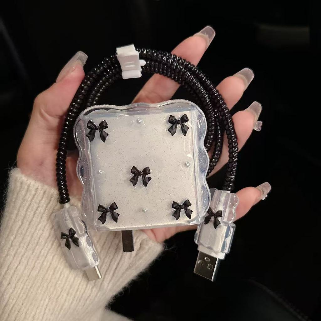 【 ขอบหยักโบว์ดำ 】เคสสายชาร์จ สำหรับ ออปโป oppo 33w สายชาร์จ ลายการ์ตูนน่ารัก Cable Bite vivo44W oppo80W oppo67w 18W