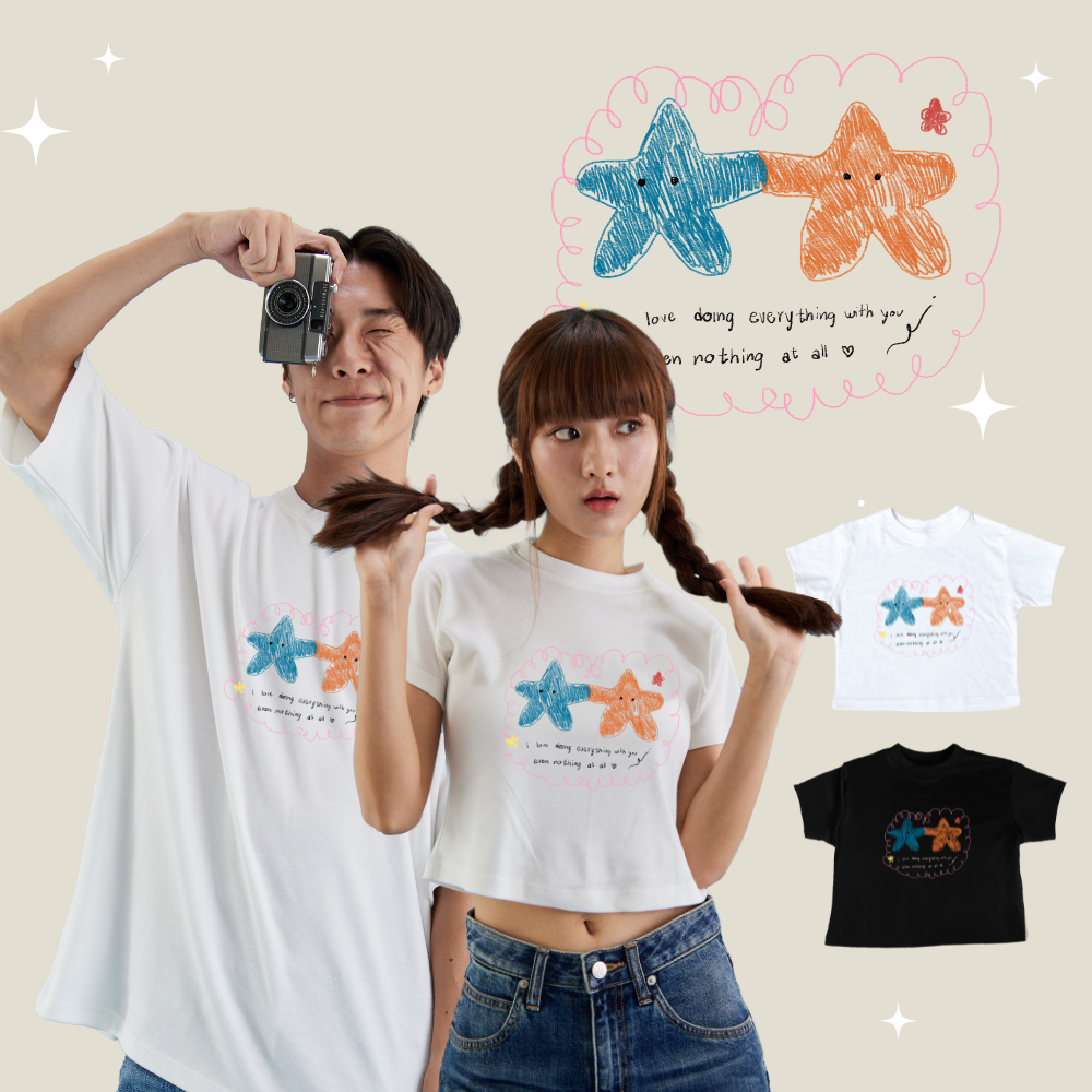 เสื้อยืดพร้อมส่งลาย I love everything with you ผ้านิ่มไม่ย้วย เสื้อคู่ เสื้อยืด เสื้อครอป เสื้อโอเวอร์ไซส์