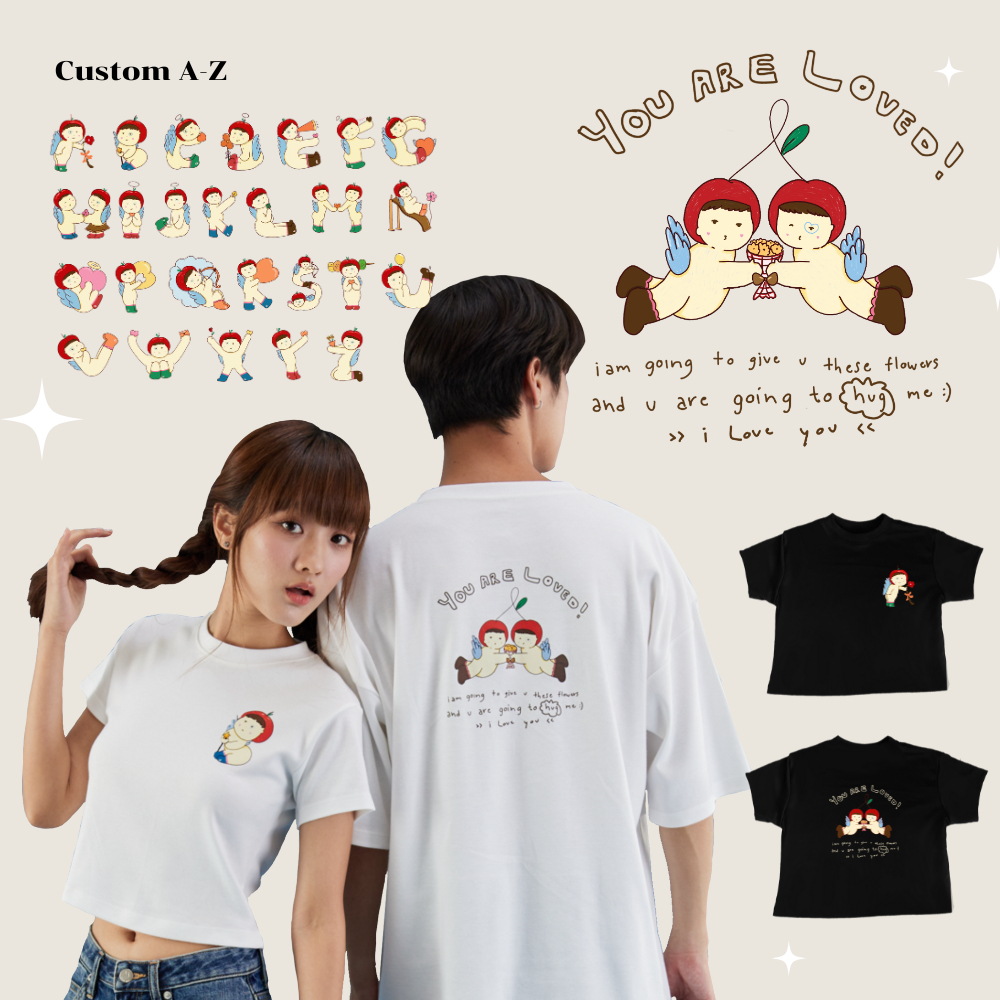 เสื้อคู่พร้อมส่งลาย Cutepid Custom A-Z (ได้1อักษร) ผ้านิ่มไม่ย้วย เสื้อคู่ เสื้อยืด ครอป โอเวอร์ไซส์ แจ้งอักษรในหมายเหตุ
