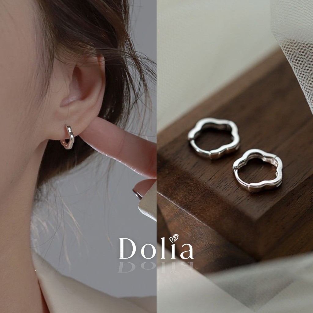DOLIA [พร้อมส่งจากไทย] ต่างหูห่วงเงินแท้ S925 ต่างหูห่วงรูปดอกไม้ ต่างหูสไตล์เกาหลี ราคาต่อ 1 คู่ A35