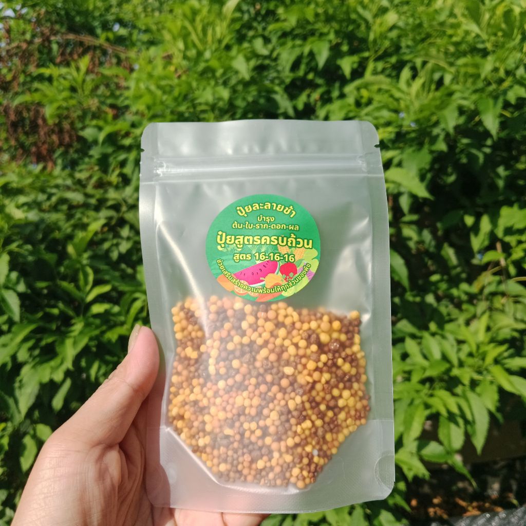 ปุ๋ยละลายช้า ปุ๋ยออสโมโค้ท สูตร ครบถ้วน 16-16-16 บำรุง ต้น ใบ ราก ดอก ผล (20/ 100 / 200 กรัม)